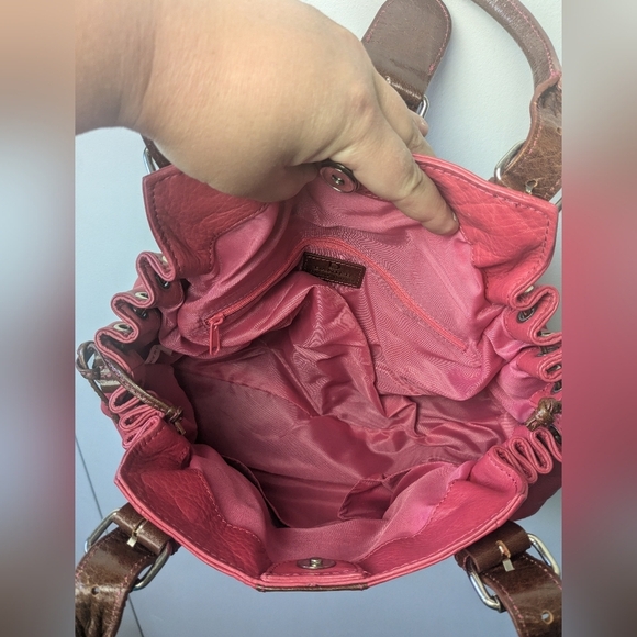 VINTAGE Danier Pink And Brown Leather Shoulder Purse Medium Size - Picture 10 of 12